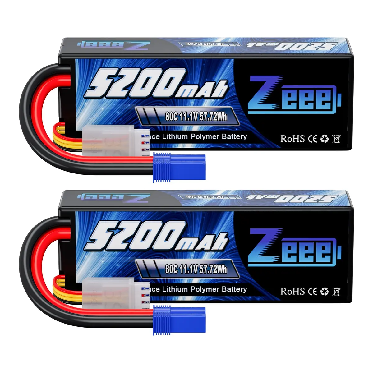 Zeee 3S Lipo Battery 5200Mah 11.1V 80C With Ec5 Connector Hardcase Battery For Rc Car Racing Models(2 Packs) 1