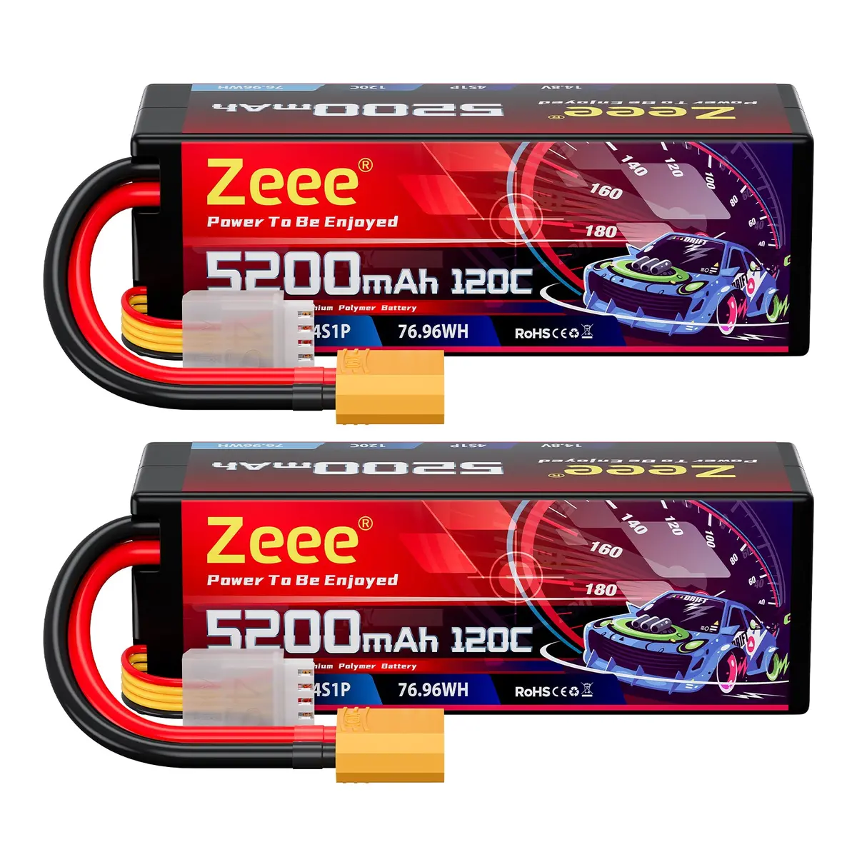 Zeee 4S Lipo Battery 5200Mah 14.8V 120C Hard Case Rc Battery With Xt90 Plug For Rc Car Rc Buggy Truggy 1/10 Scale Racing Truck Crawler Monster Boat(2 Pack) 1