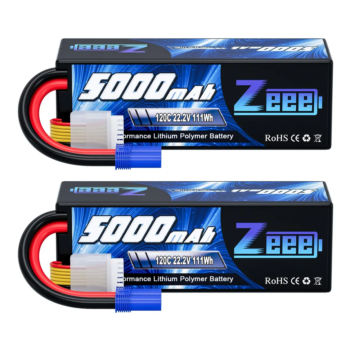 Zeee 6S Lipo Battery 5000Mah 22.2V 120C Hard Case Rc Battery With Ec5 Connector For Rc Car Trucks Airplane Helicopter Quadcopter Boat Racing Models (2 Pack) 1
