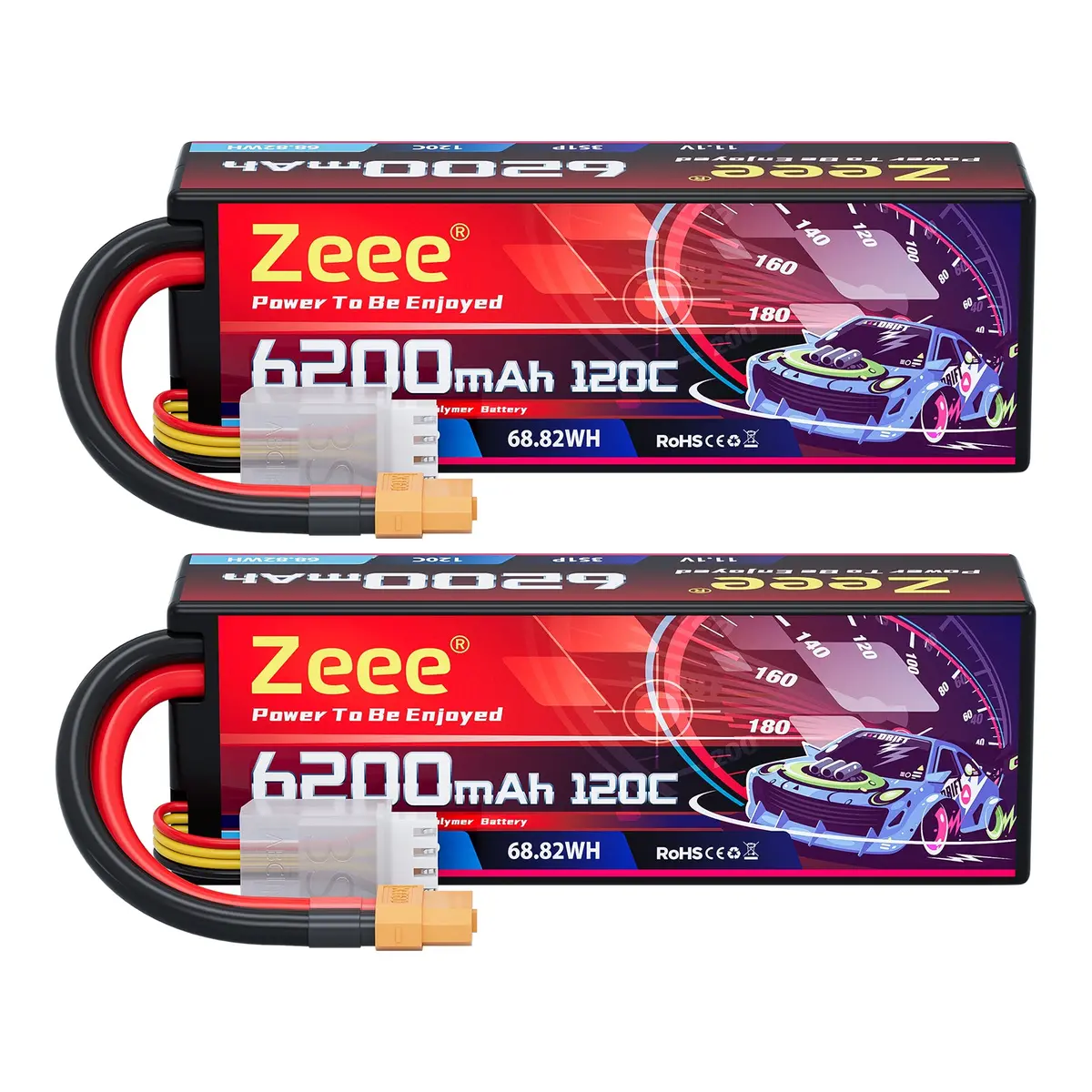 Zeee 3S Lipo Battery 6200Mah 11.1V 120C Hard Case With Xt60 Connector For 1/8 1/10 Scale Vehicles Rc Car Tank Trucks Racing Models(2 Pack) 1
