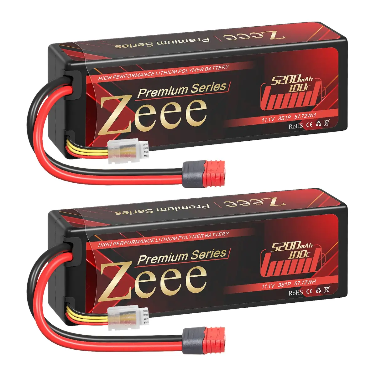 Zeee Premium Series 3S Lipo Battery 5200Mah 11.1V 100C Hard Case With Deans T Connector For Rc Car Rc Models(2 Pack) 1