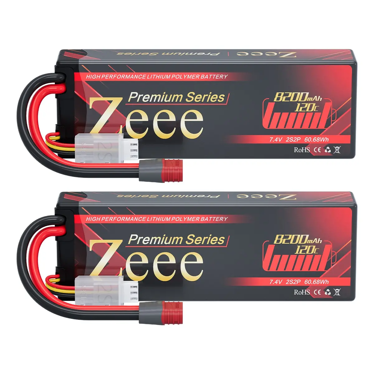 Zeee Premium Series 2S Lipo Battery 8200Mah 7.4V 120C Hard Case With Deans T Connector For Rc Car Rc Boat(2 Pack) 1