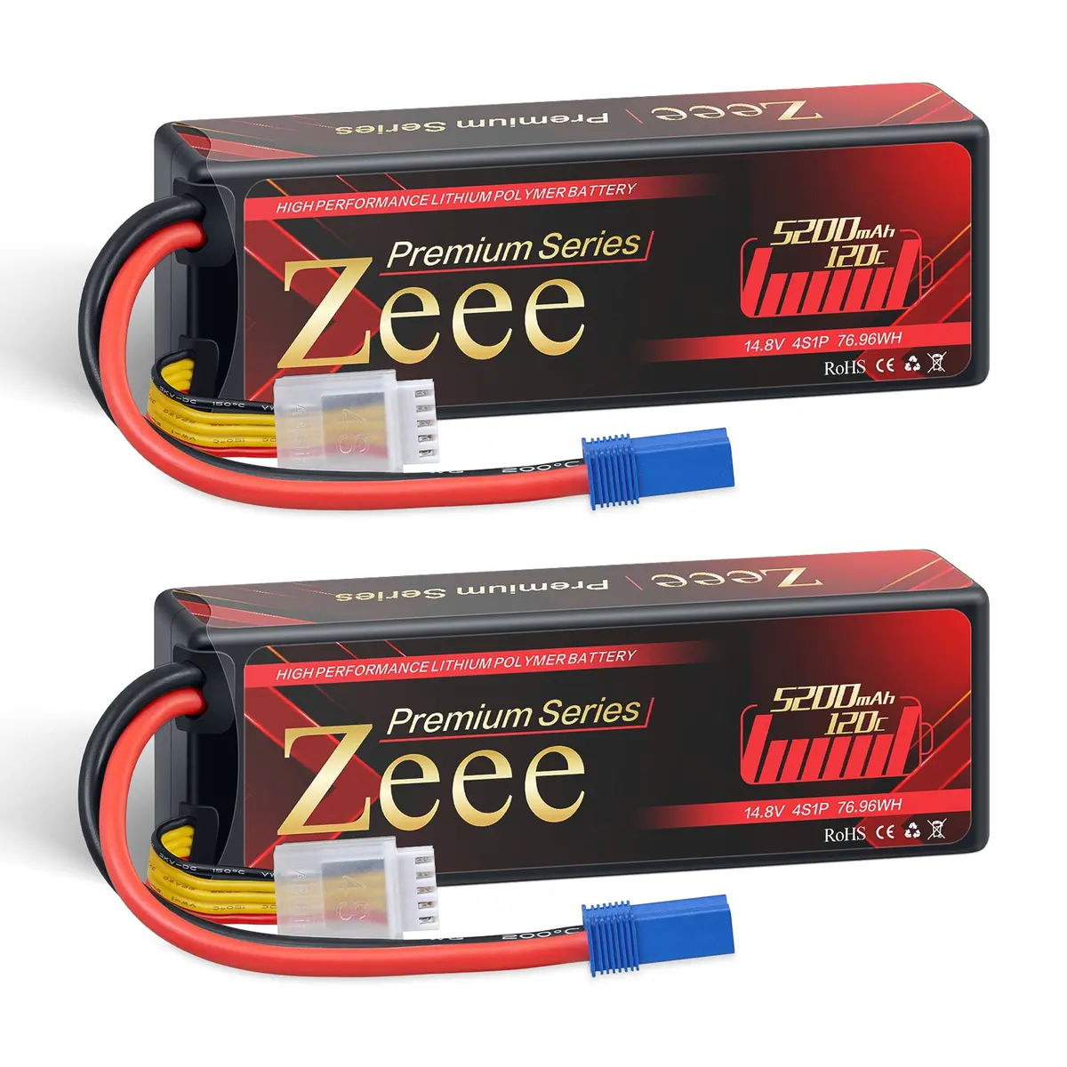 Zeee Premium Series 4S Lipo Battery 5200Mah 14.8V 120C Lcg Hard Case With Ec5 Connector For Rc Car Rc Models (2 Pack) 1