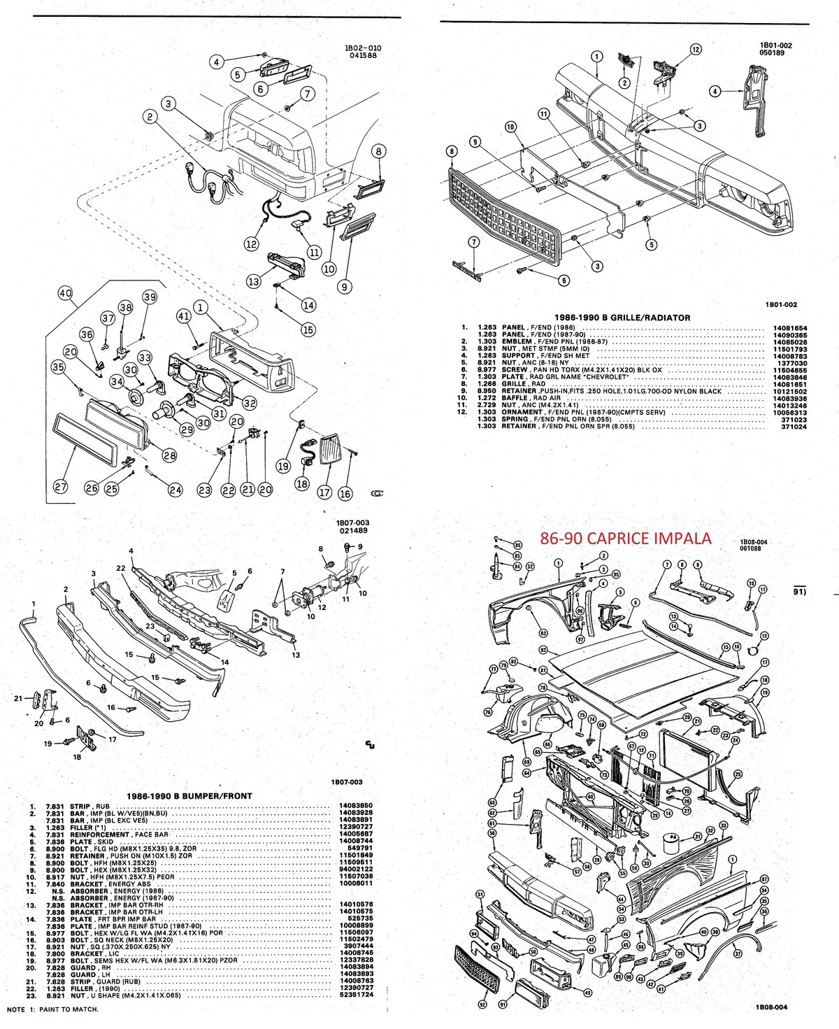 86-90 Caprice Front End Diagram 1