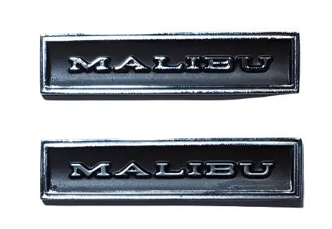Door Panel Emblems, " Malibu "New Pair 69-72 1