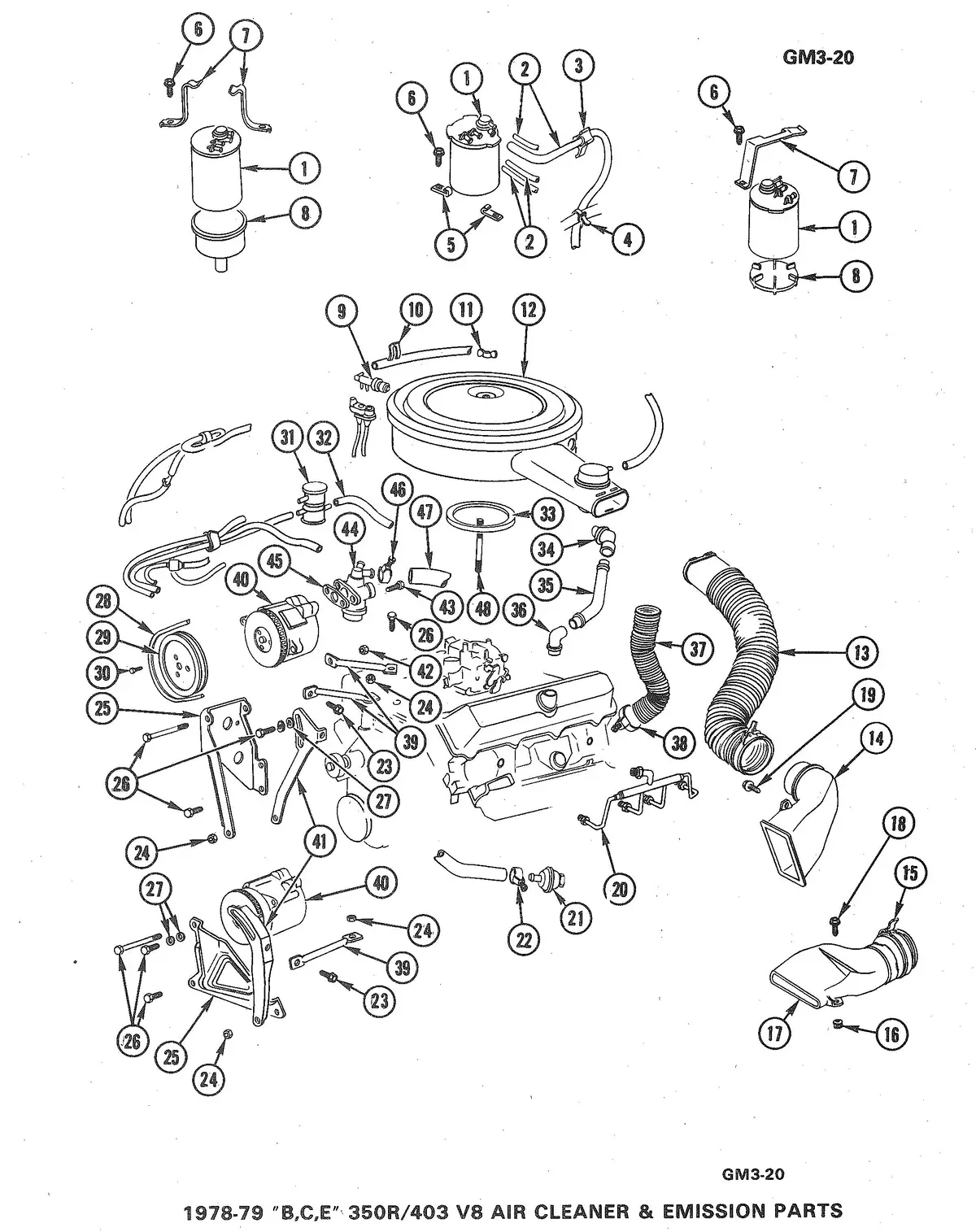 78-80 Olds 403 Air Cleaner & Emission Diagram 1