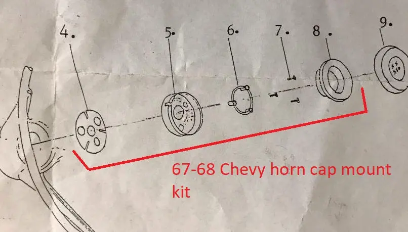 Horn Cap Mounting Kit, 67-8 Chevy, 71-81 Camaro 4 Spoke 1