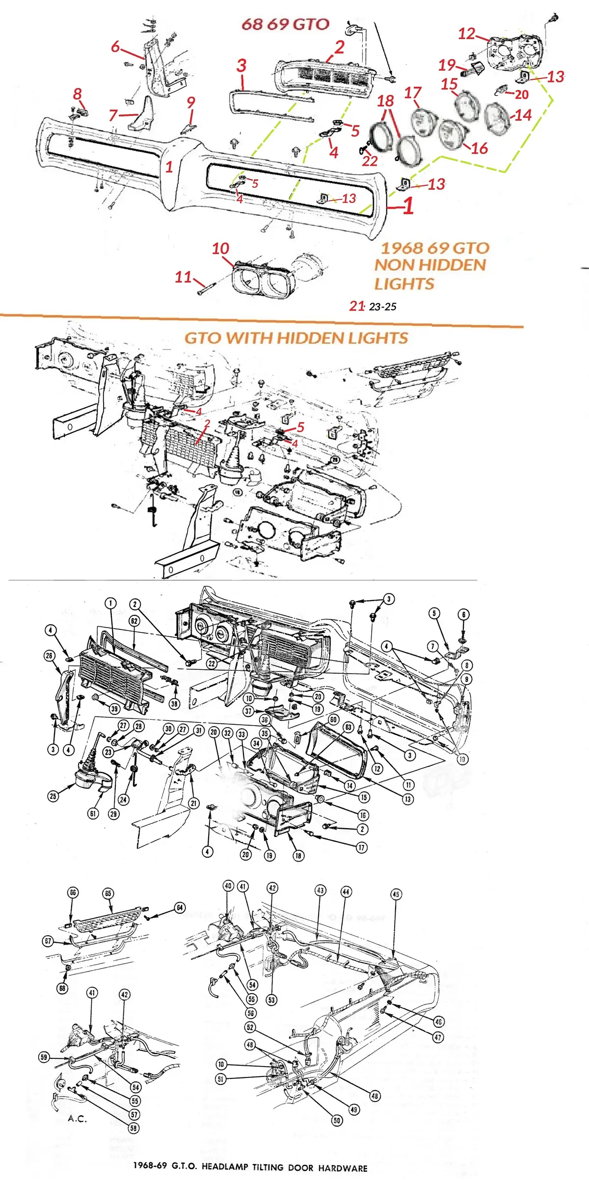 68 69 Gto Bumper & Grill Diagram 1