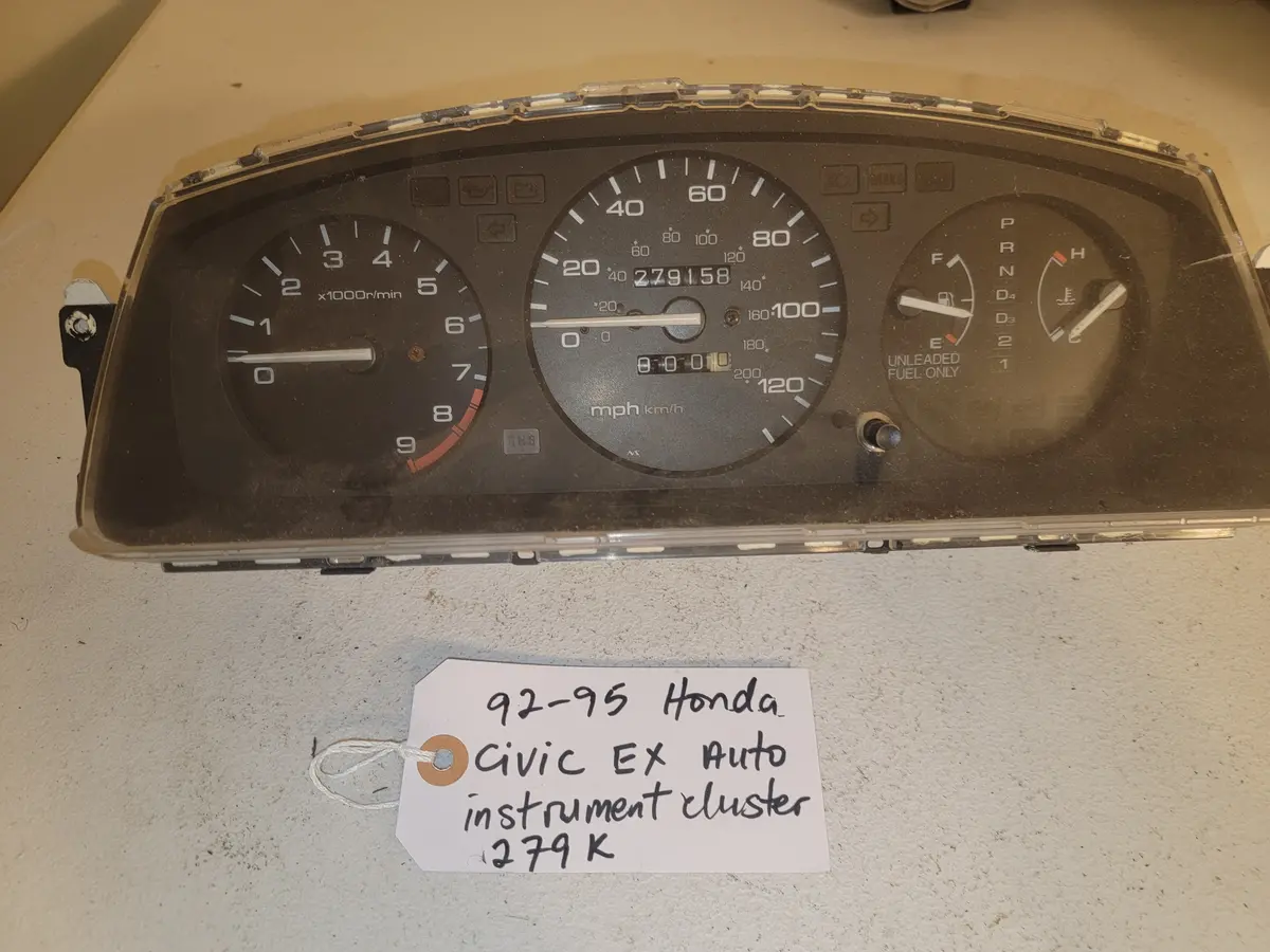 92-95 Honda Civic Ex Auto Instrument Cluster Guage Speedometer Hr-0163-004 279K Miles 1