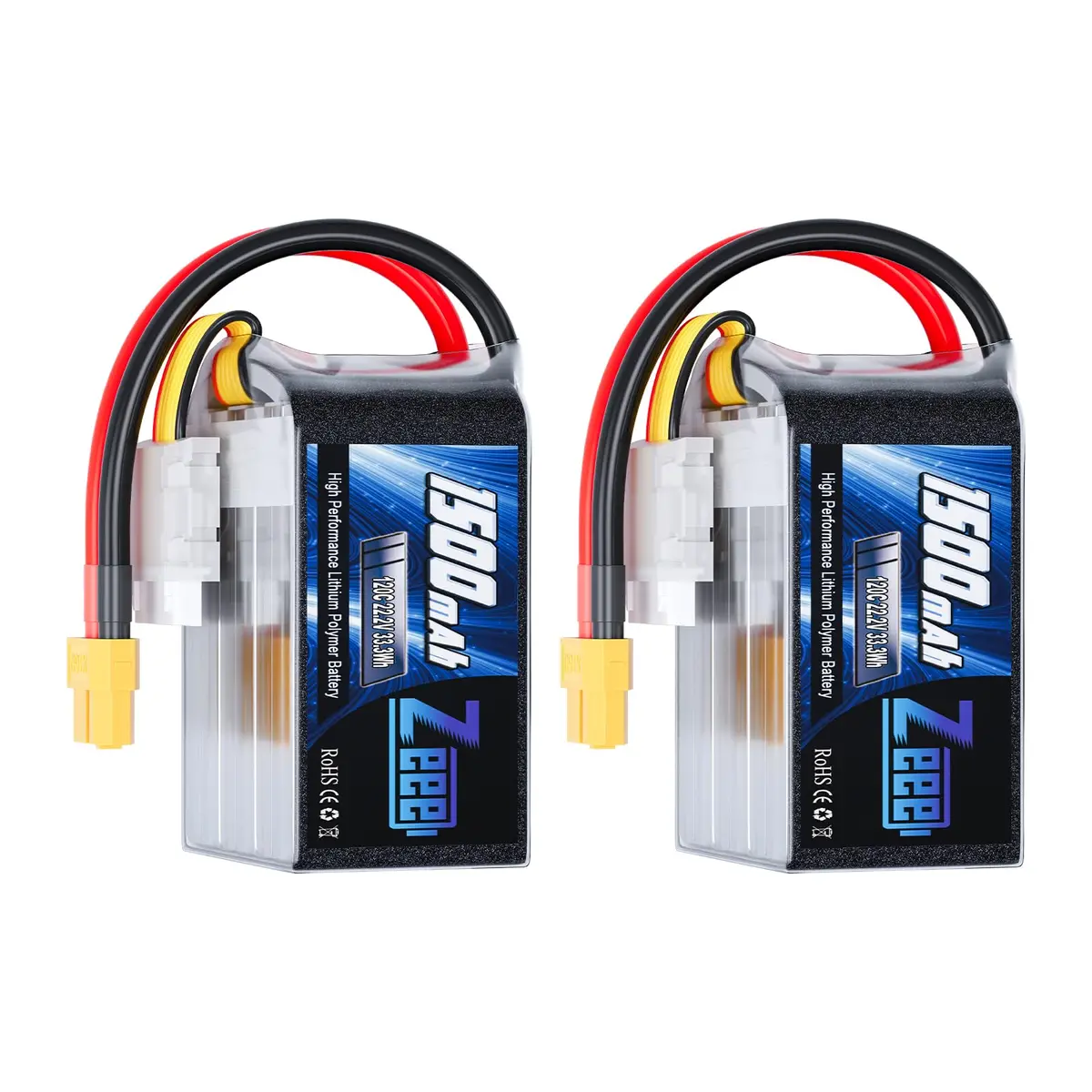 Zeee 6S 1500Mah Lipo Battery 22.2V 120C With Xt60 Plug Rc Graphene Battery For Fpv Drone Quadcopter Helicopter Airplane Rc Boat Car Racing Models(2 Pack) 1