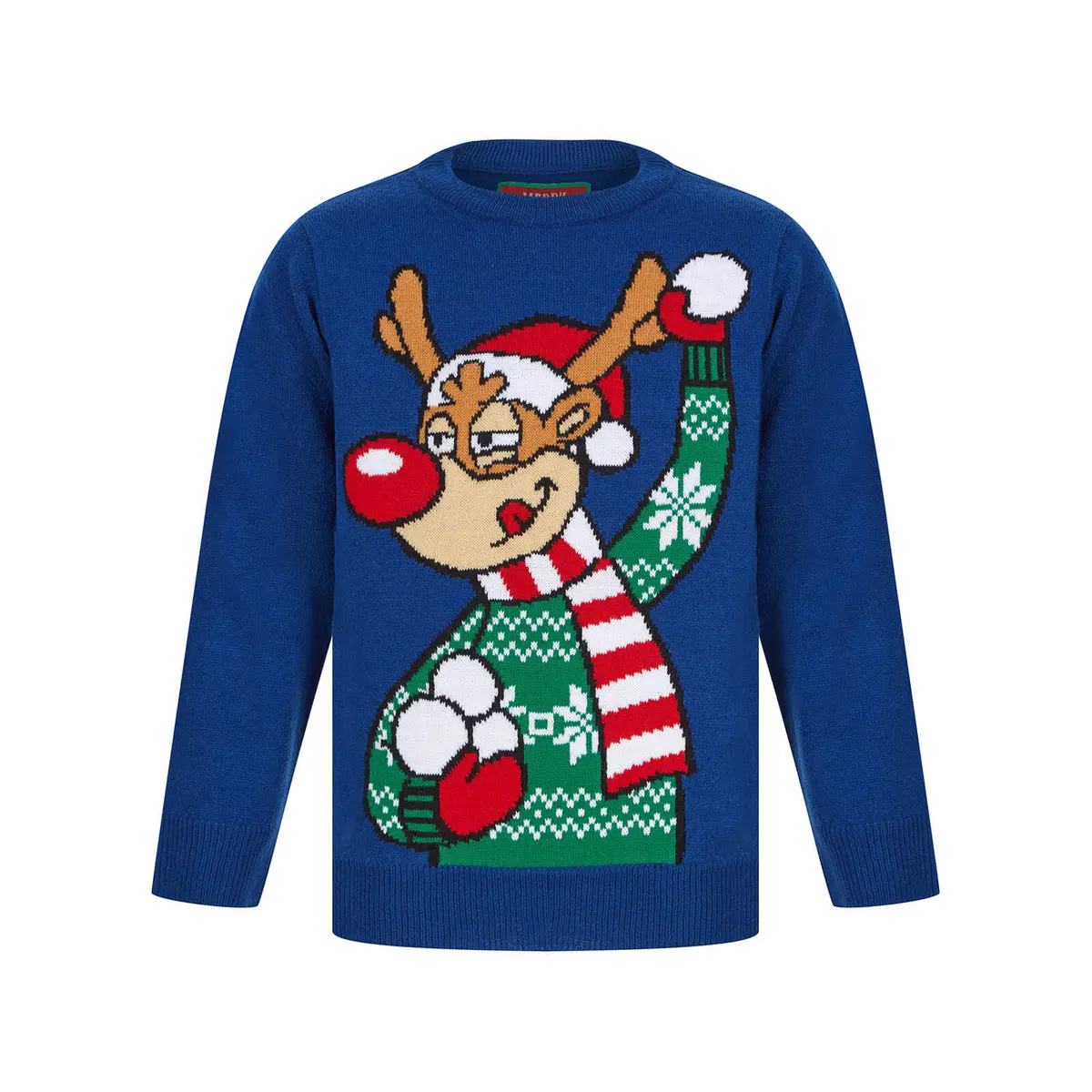 Kids Reindeer Throwing Snowballs Christmas Jumper 1