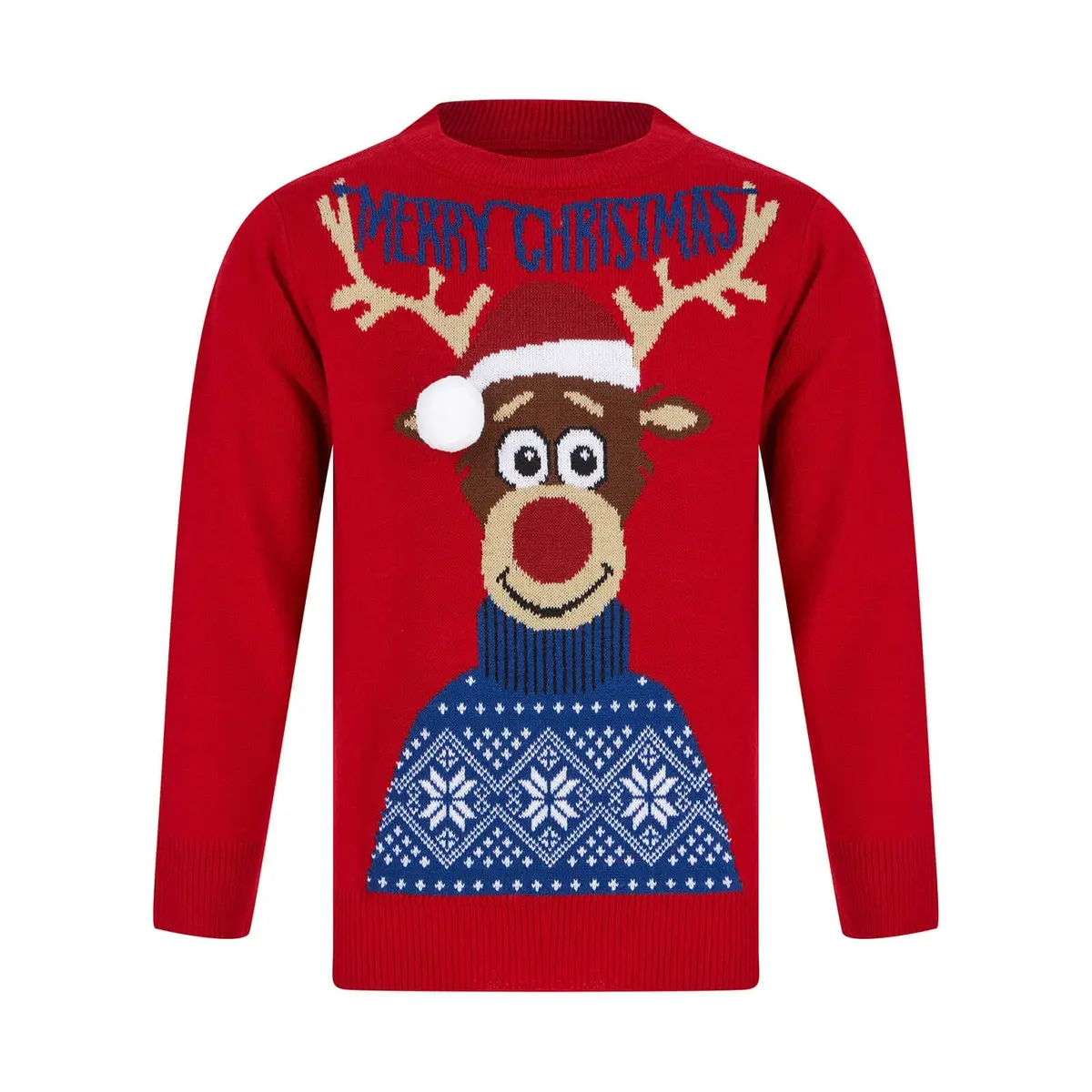 Kids Merry Christmas Antlers Reindeer Xmas Jumper 1