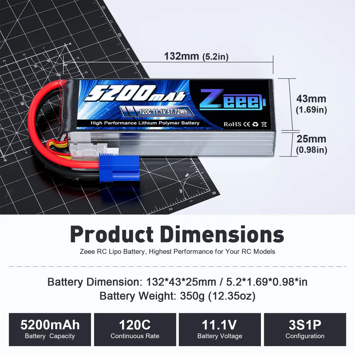 Zeee 3S Lipo Battery 5200Mah 11.1V 120C With Ec5 Connector Soft Case For Rc Car Rc Models(2 Pack) 2