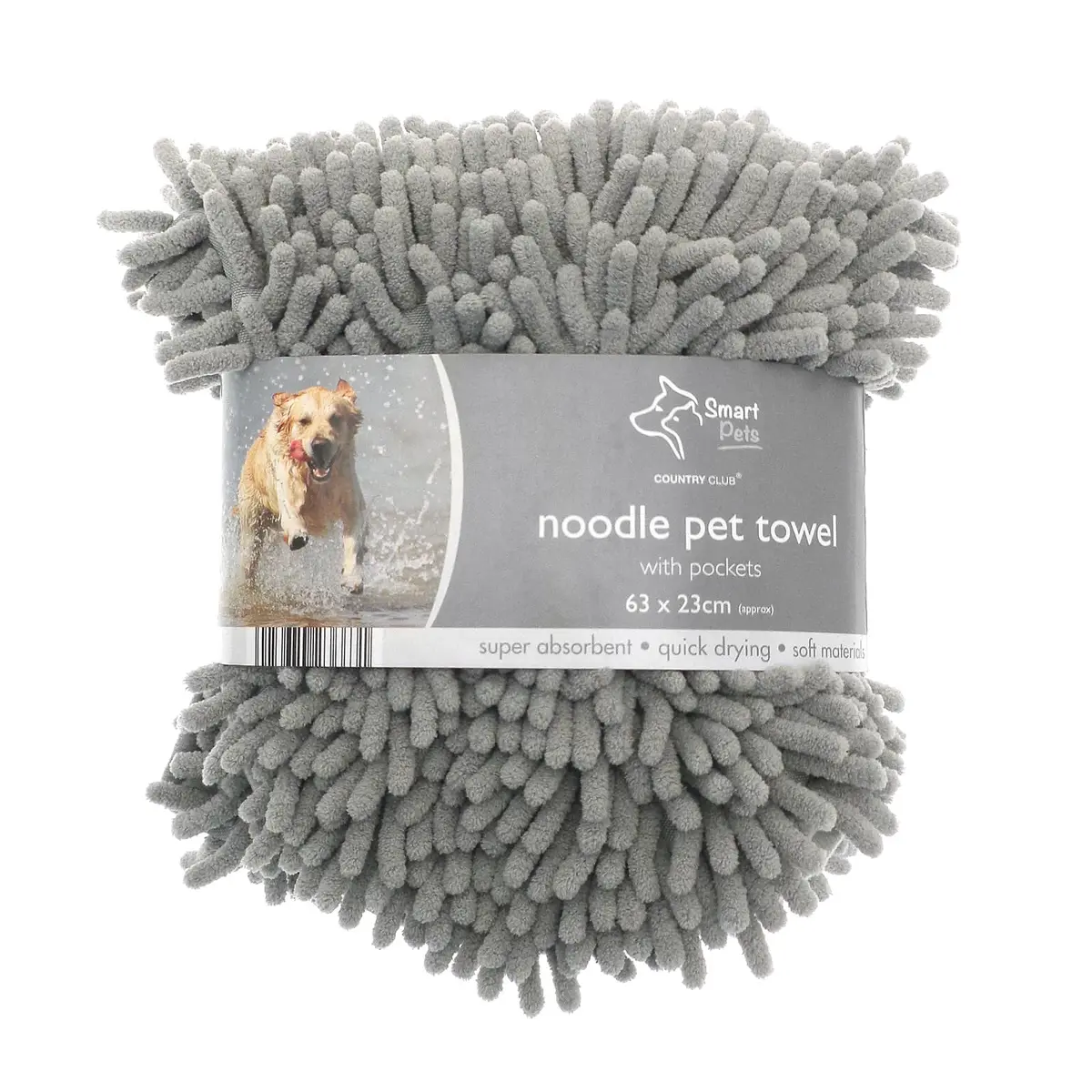 Noodle Pet Towel With Pockets Quick Drying Grey 63 X 23Cm 1
