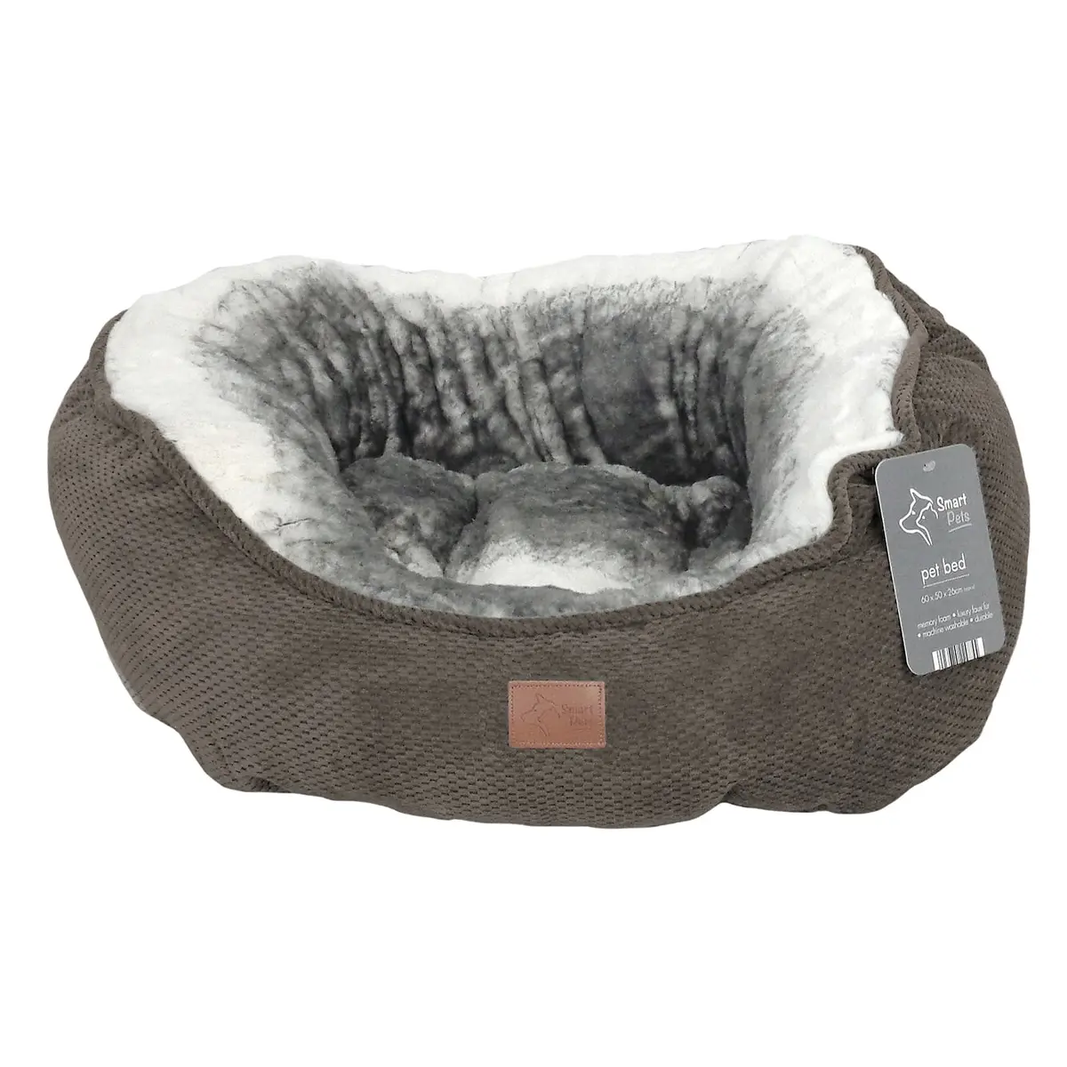 Round Pet Bed Luxury Faux Fur Memory Foam Medium Dog 60Cm 1