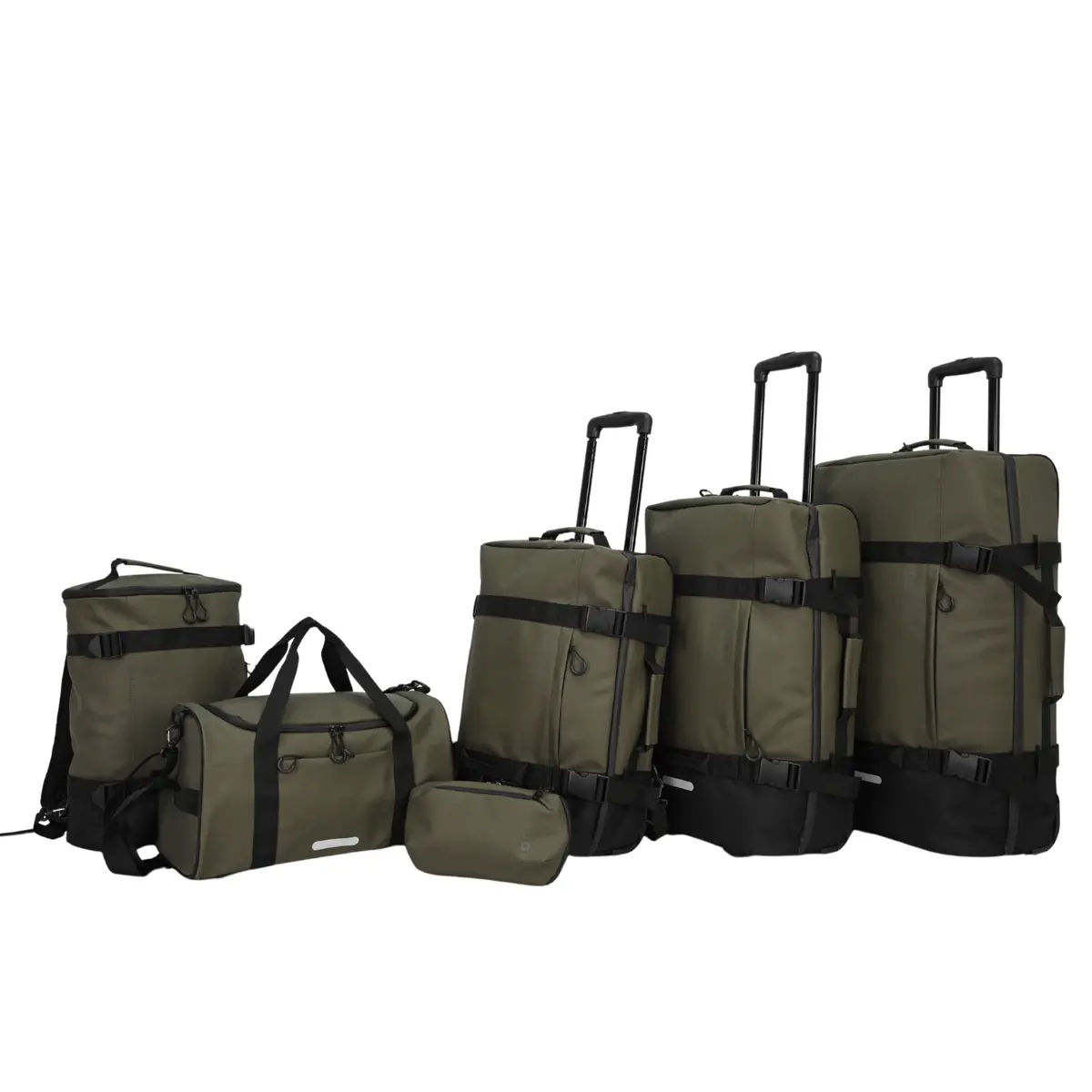 Safari 6 Piece Travel Luggage Set Soft Suitcase Duffle Wash Bag Olive 1