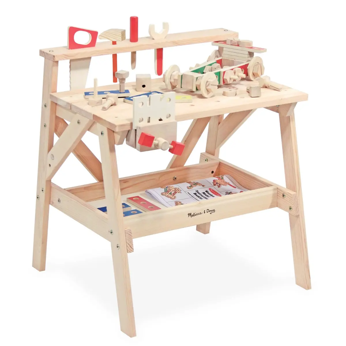 Kids Wooden Project Workbench With Shelf Tools Rack Hardware 66Cm 1