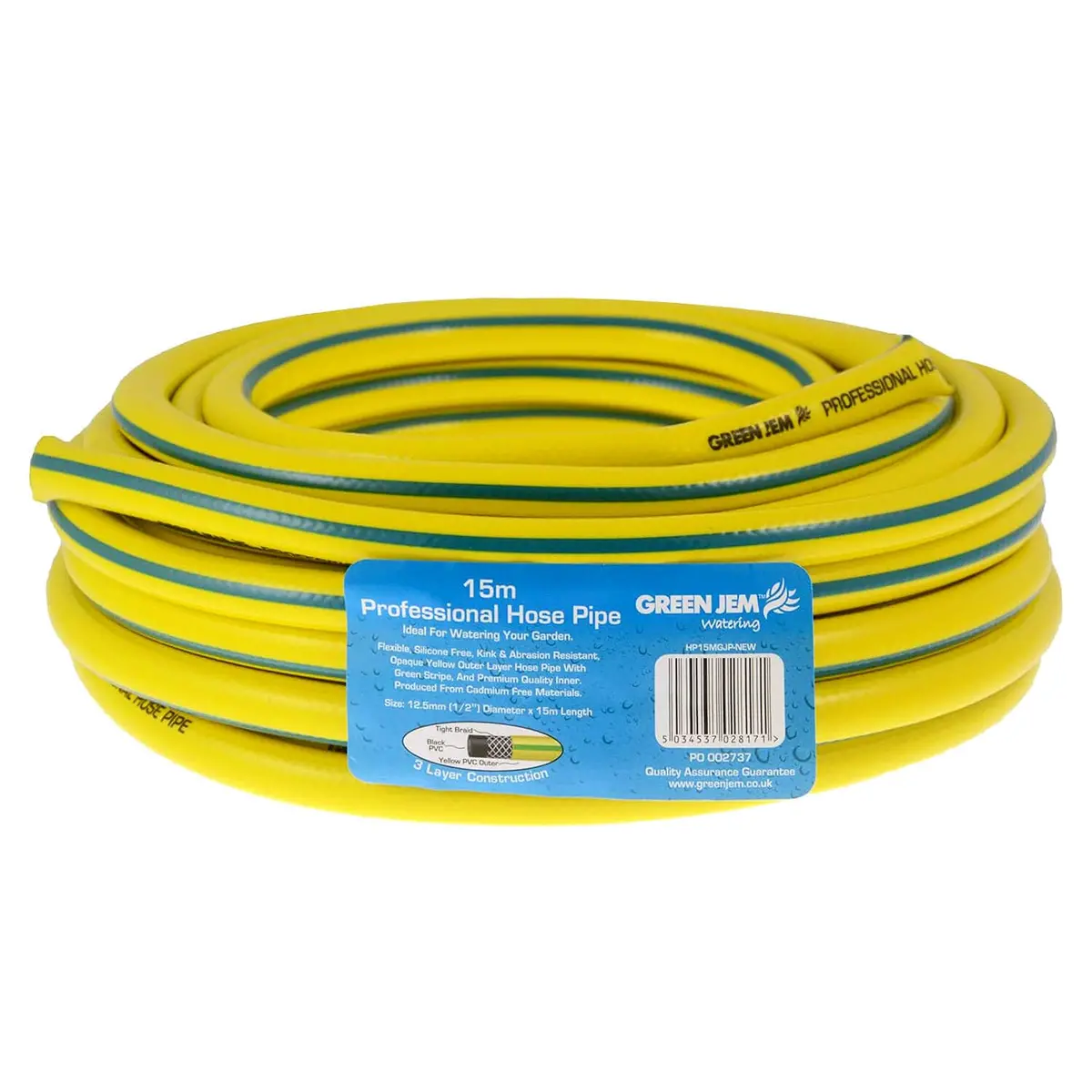 Green Jem Professional Garden Hose Pipe Flexible Yellow 12.5Mm 1