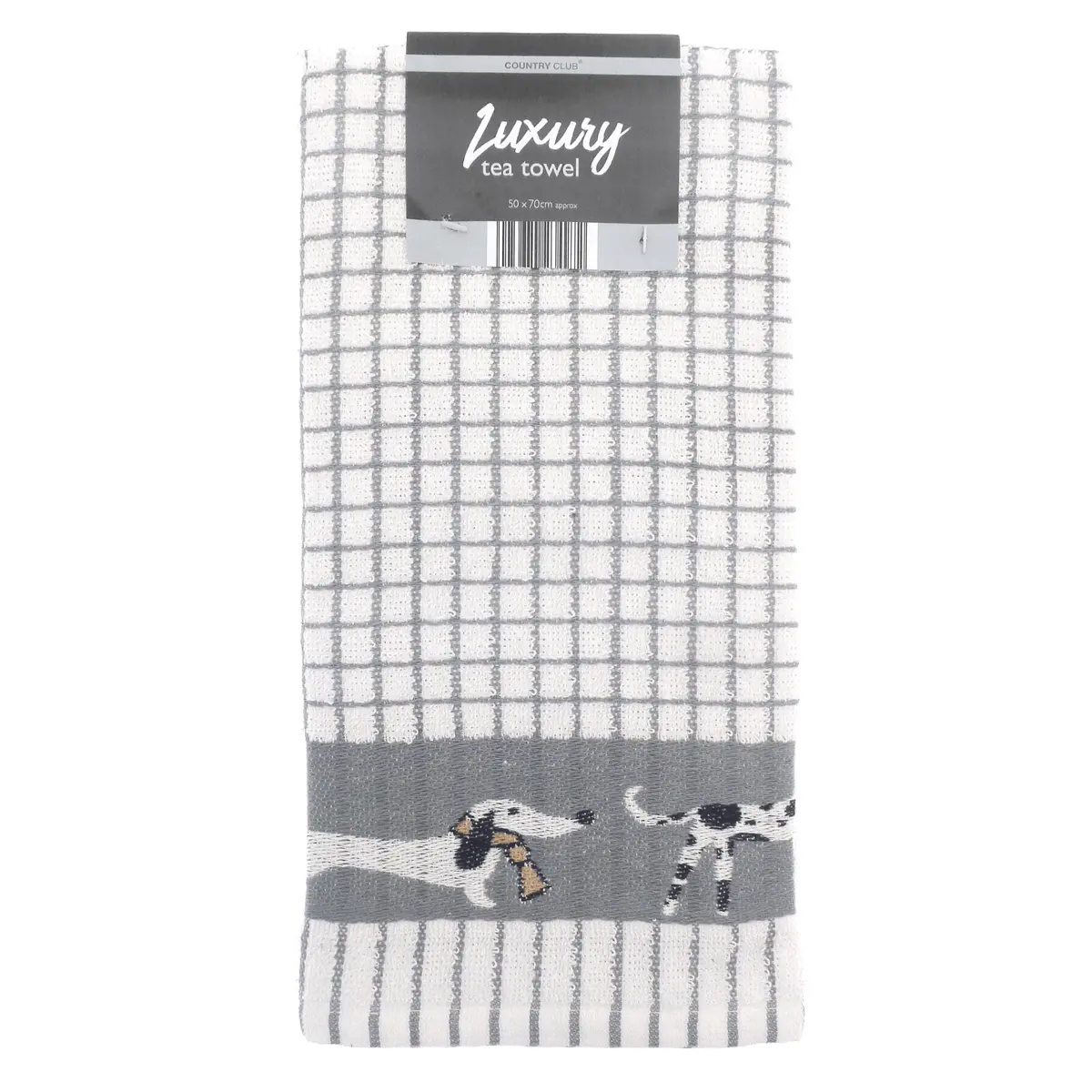 Luxury Jacquard Dogs Border Kitchen Dish Drying Tea Towel Grey Check 1