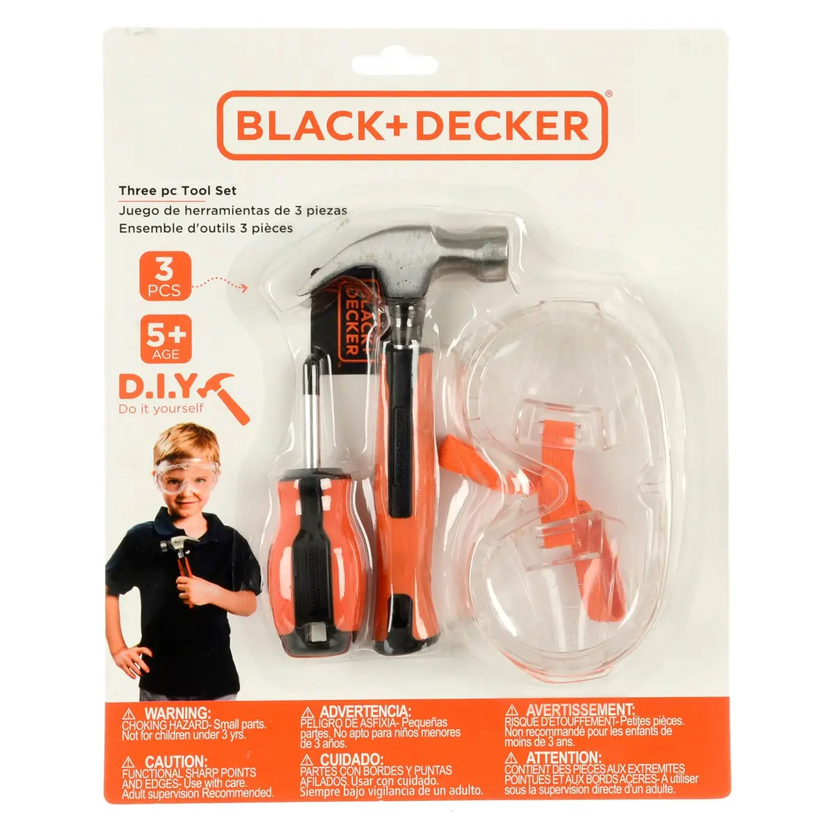 Black + Decker Kids Tool Set Childs Screwdriver Hammer Goggles 1