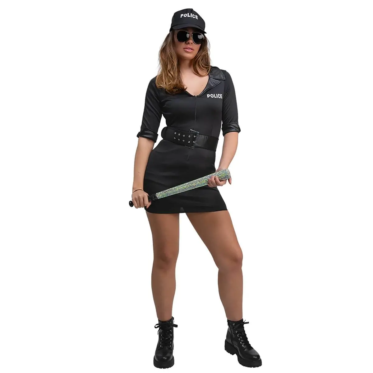 Adults Naughty Police Officer Uniform Black Dress Cap Belt Costume 1