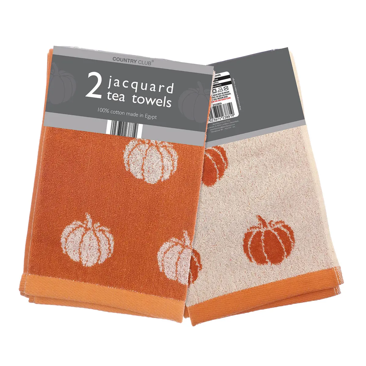 Pack Of 2 Pumpkin Design Tea Towels Autumn Harvest 100% Cotton 1