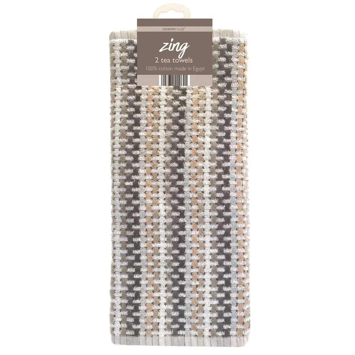 Pack Of 2 Tea Towels Zing Design Grey Beige Weave 100% Cotton 1