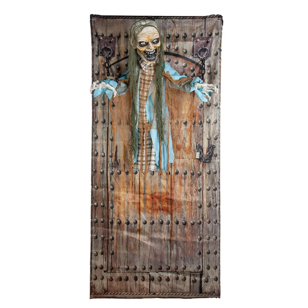 6Ft Animated Zombie Chained To Door Lights Sounds Decoration 1
