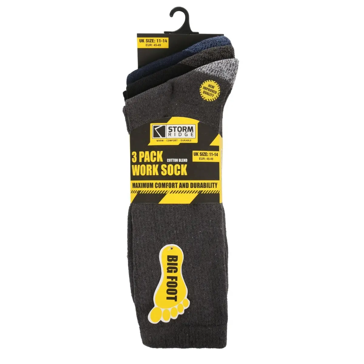 Storm Ridge Mens 3 Pack Work Socks Cotton Blend Big Foot Size 11-14 1