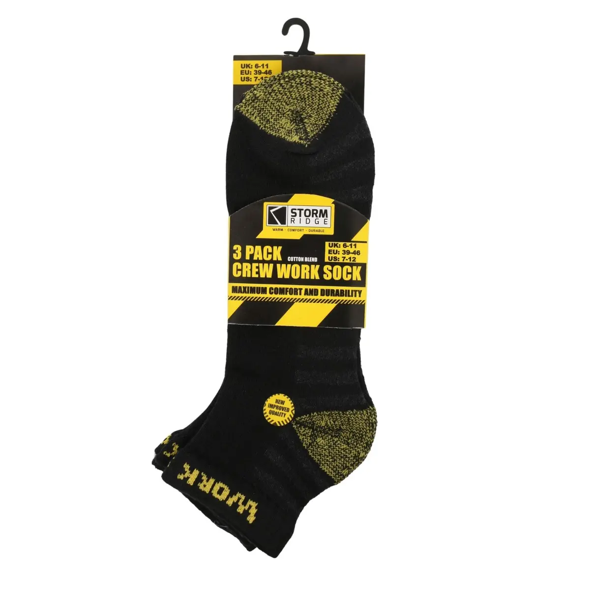 Storm Ridge Mens 3 Pack Crew Work Socks Cotton Blend Trainer Size 6-11 1