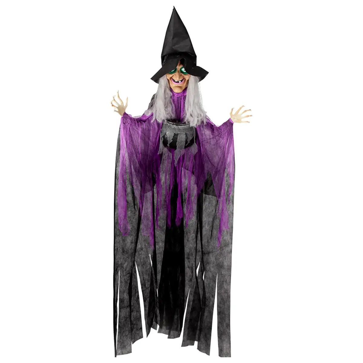 6Ft Animated Hanging Cauldron Witch Lights Sounds Decoration 1