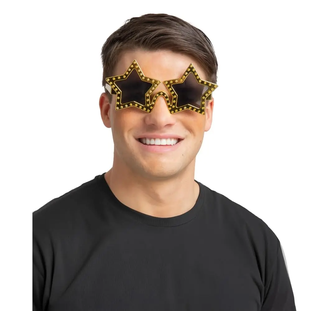 Adults Gold Star Shades Sunglasses Diamante Pop Disco Fancy Dress 1