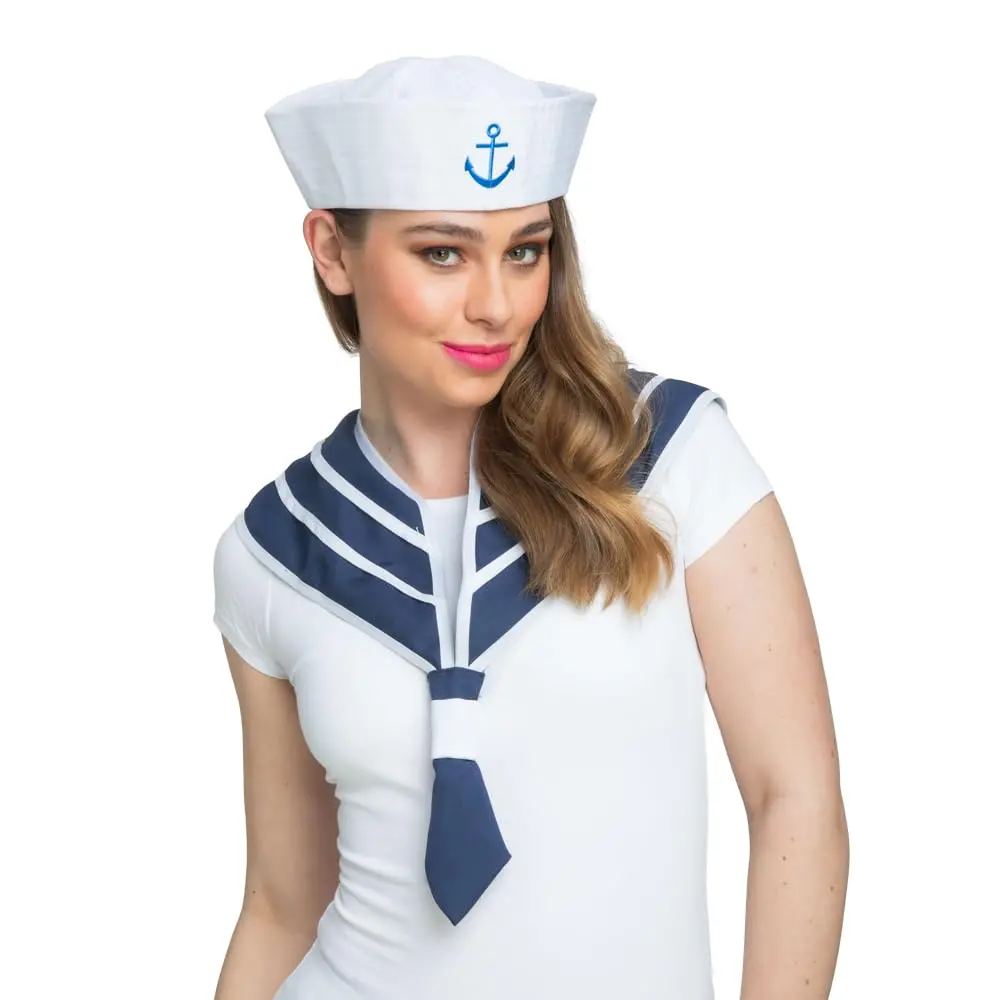 Instant Sailor Set White Hat Anchor Navy Scarf Unisex Fancy Dress 1