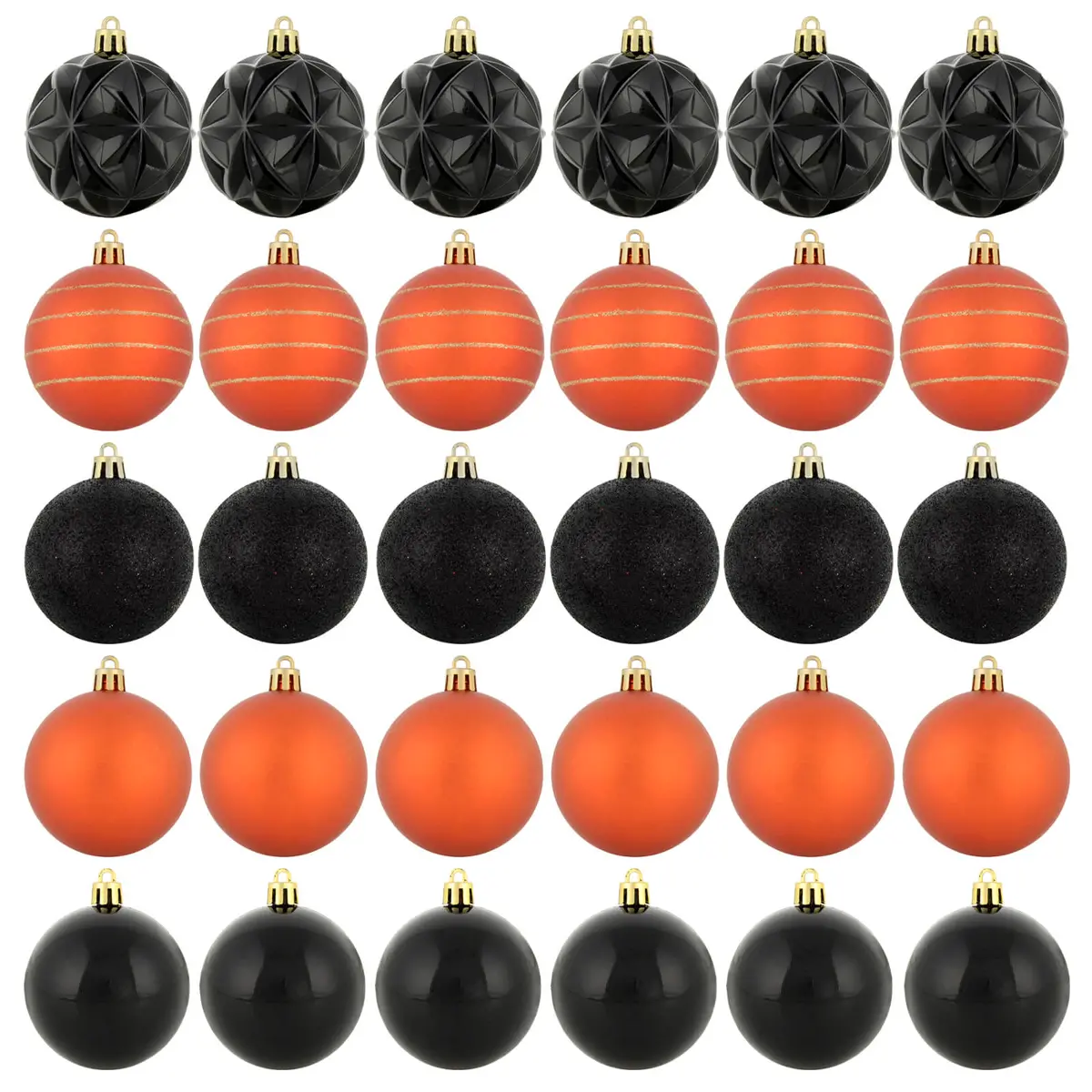 Pack Of 30 Halloween Baubles Black Orange Matt Mirror Glitter 6Cm 1