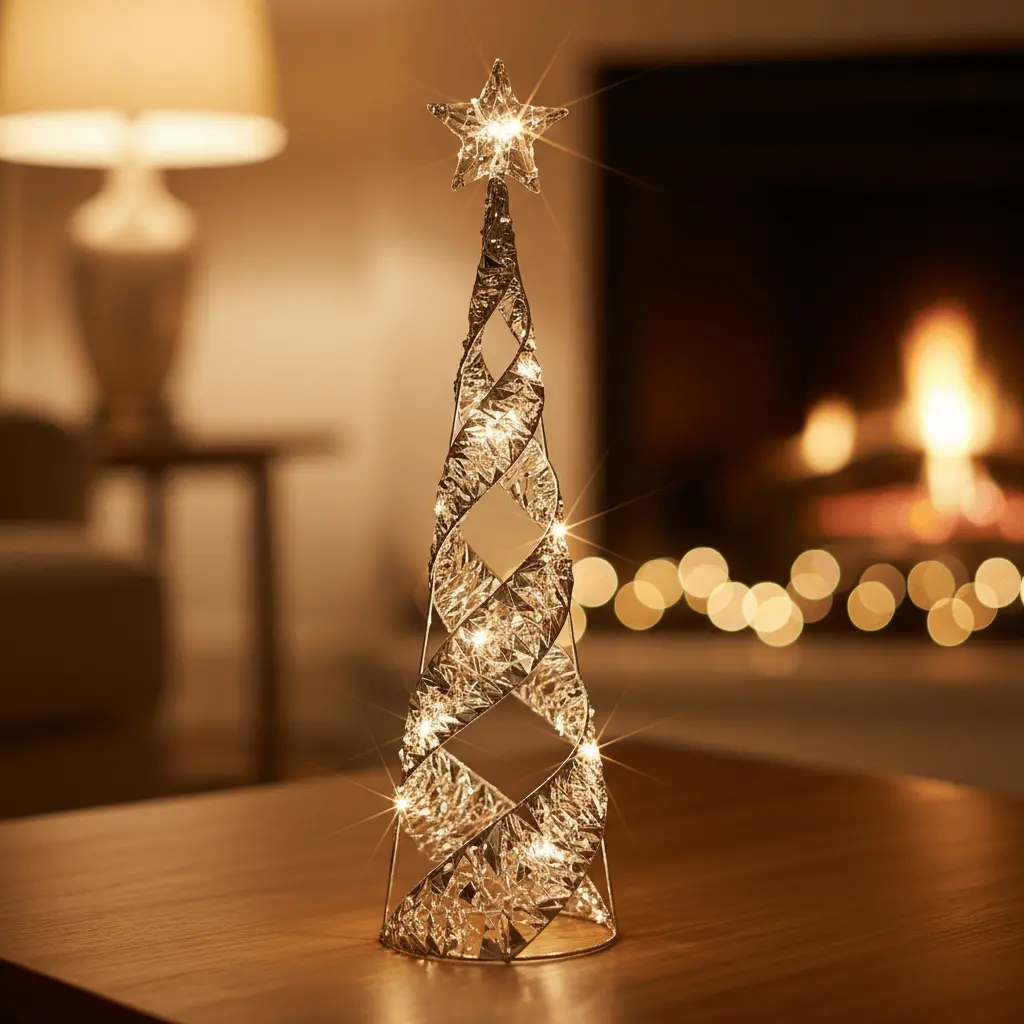Mr Crimbo 80Cm Silver Light Up Spiral Twist Christmas Tree Star Topper 1