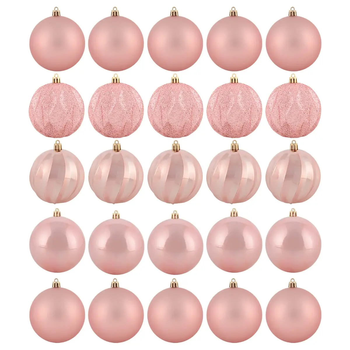Pack Of 25 Large Pink Christmas Baubles Matt Mirror Glitter Swirl 8Cm 1