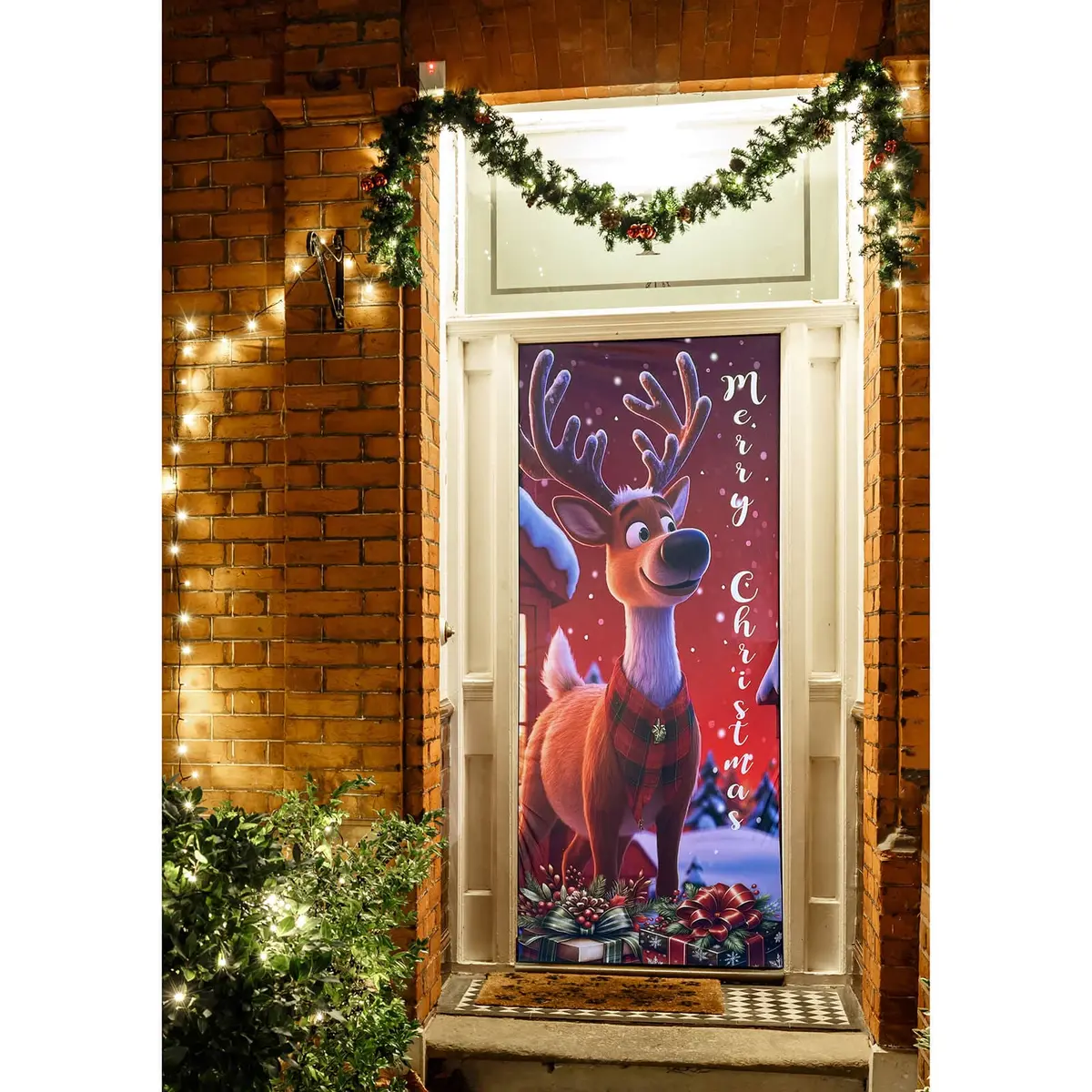 Christmas Door Cover Easy Fit Elasticated Fabric Washable 90X220cm 1