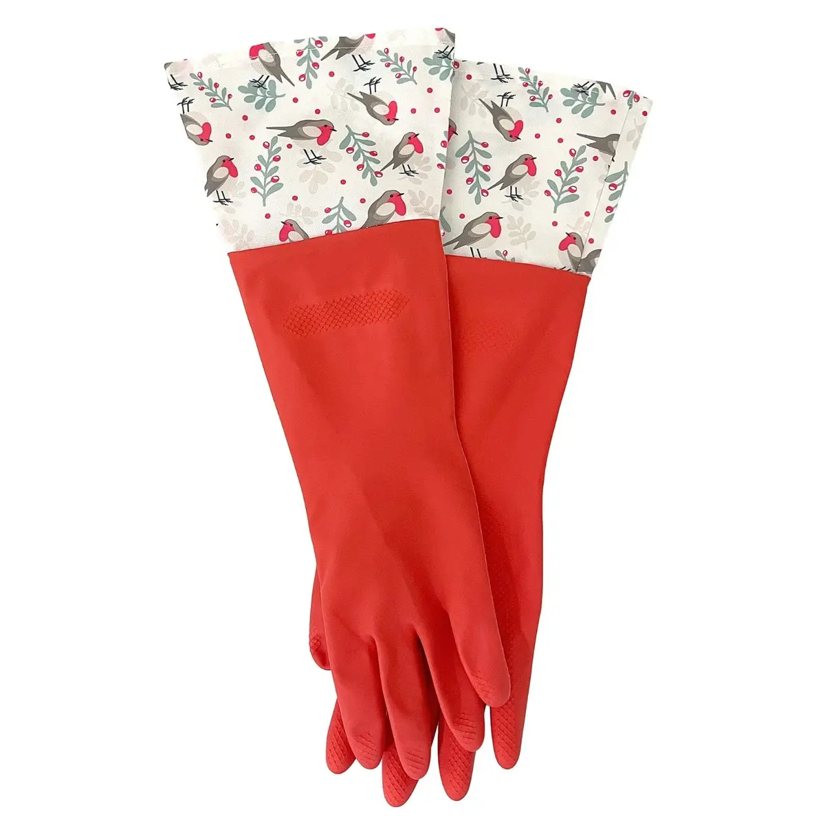 Christmas Rubber Cleaning Gloves Red Pattern Cuff Reusable Dishwashing 2