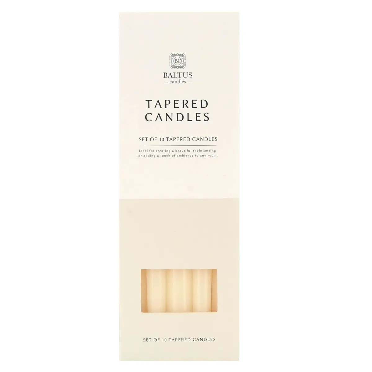 Set Of 10 Tapered Candles Classic Style Ivory Table Setting 25Cm 1