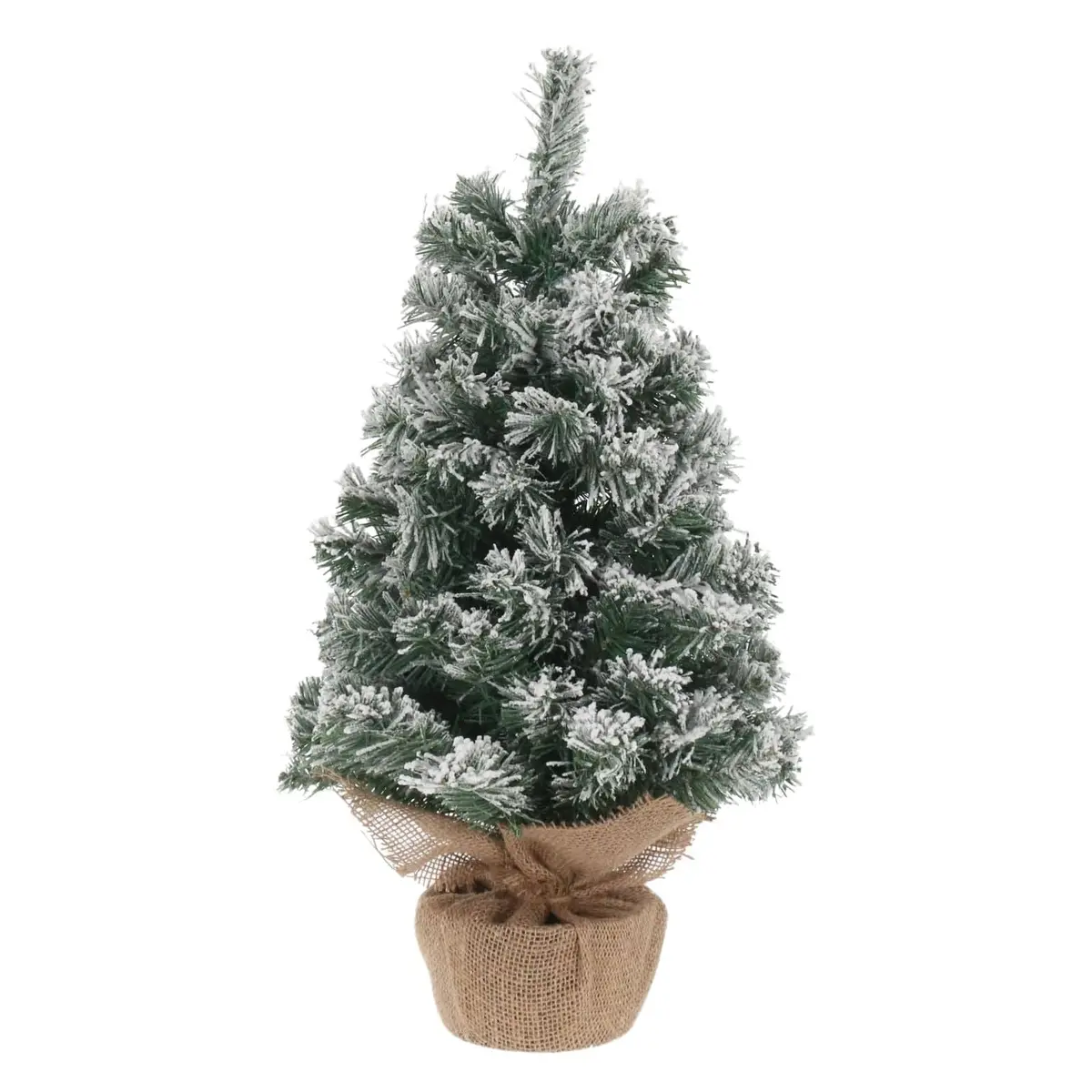 Mr Crimbo 60Cm Small Green Flocked Artificial Christmas Tree Jute Base 1