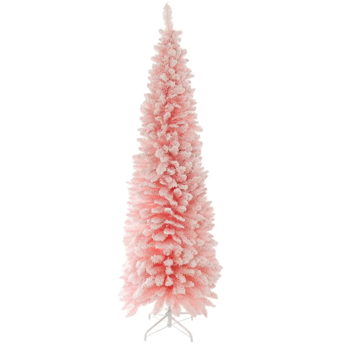 Mr Crimbo 6Ft Slim Pink Snowy Flocked Chic Christmas Tree Artificial 1