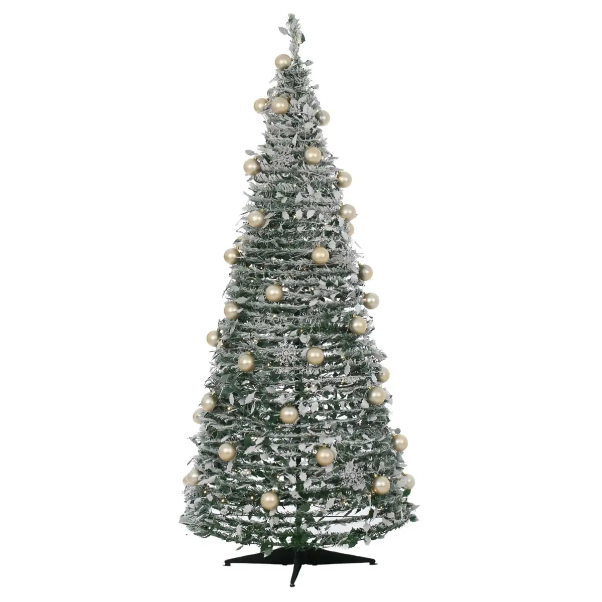 Mr Crimbo 6Ft Pop Up Pre-Lit Christmas Tree Baubles Flocked Holly Leaf 1