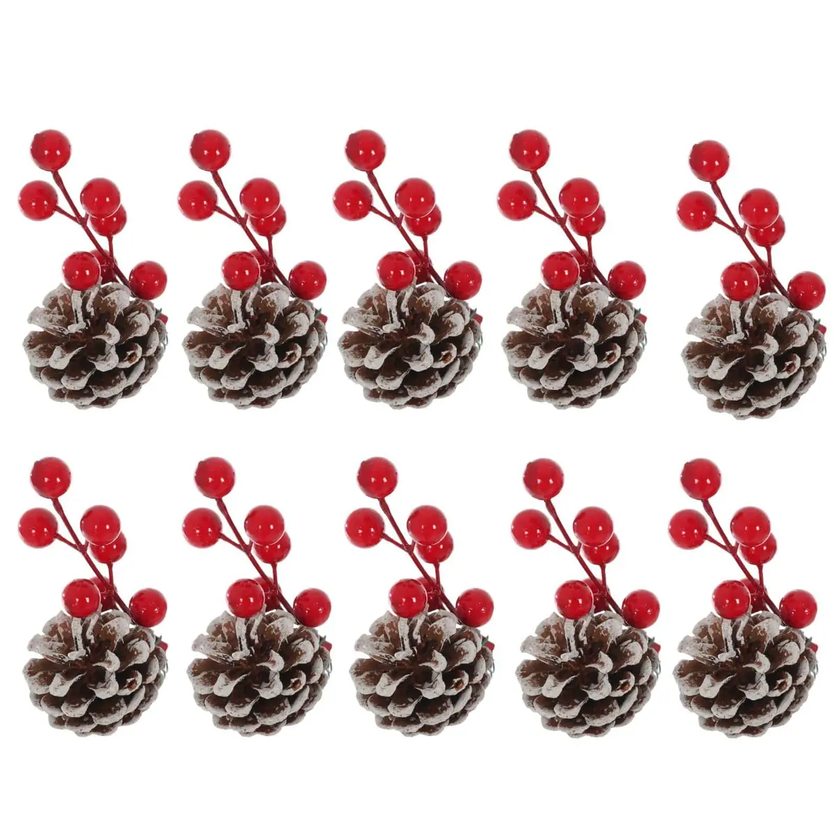 Mr Crimbo 10 Pack Christmas Pine Cone Wire Decorations Snow Berries 1