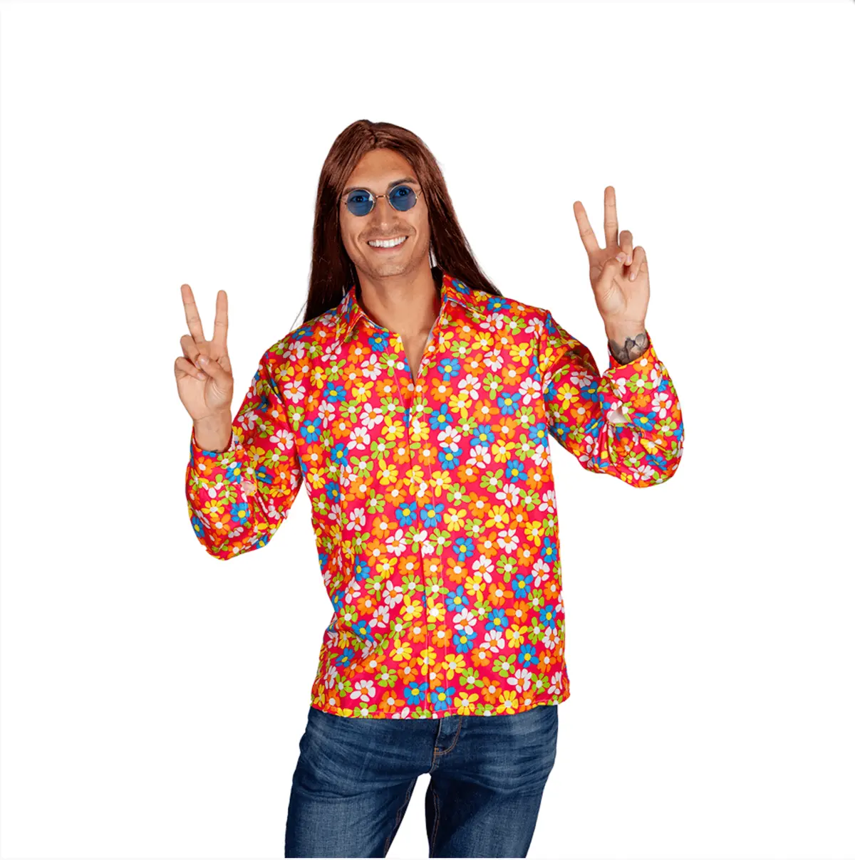 Mens Hippie Shirt Retro 60S Woodstock Flower Power Fancy Dress 1