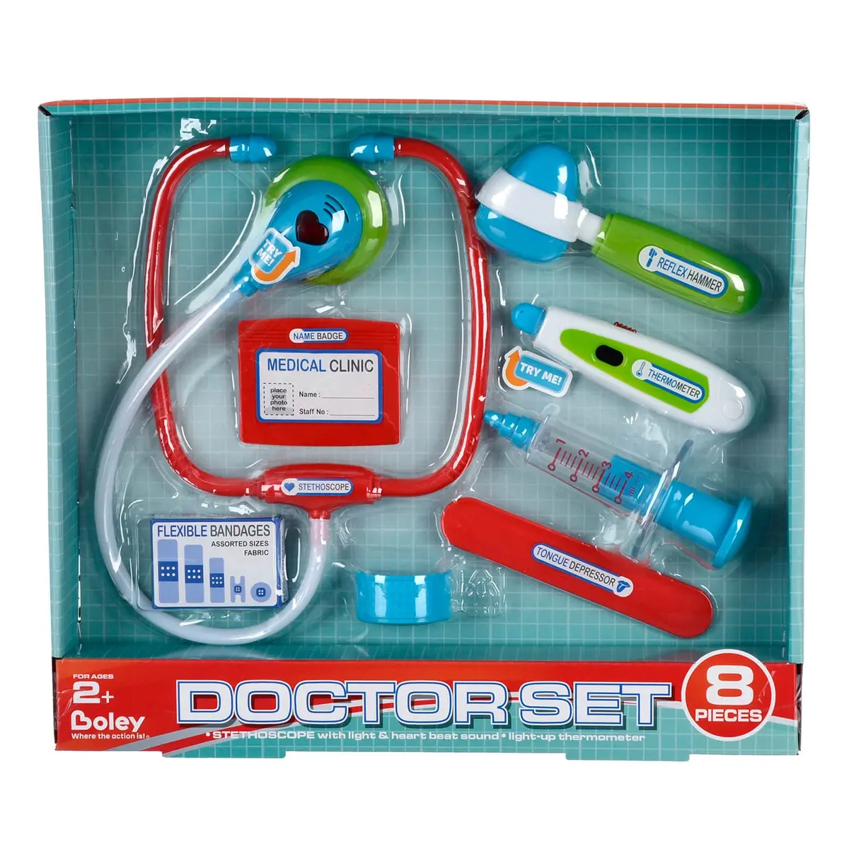 Childs Doctor Set 8 Pieces Stethoscope Thermometer Lights Sound 1