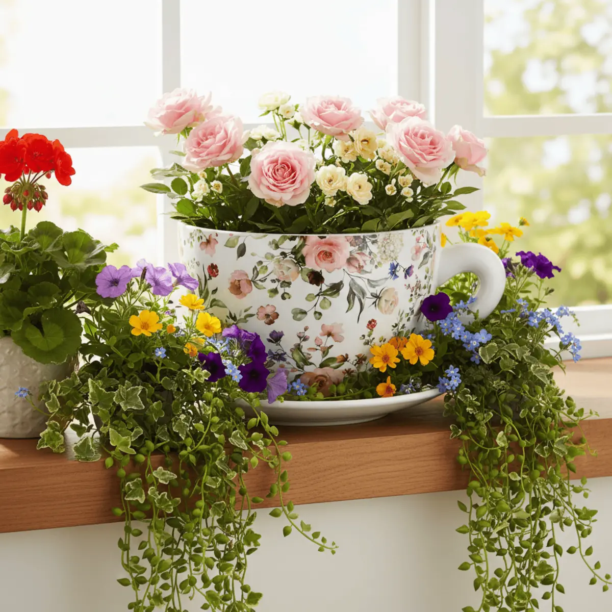 Teacup Planter With Saucer Ceramic Plant Pot Home Garden 24Cm 1