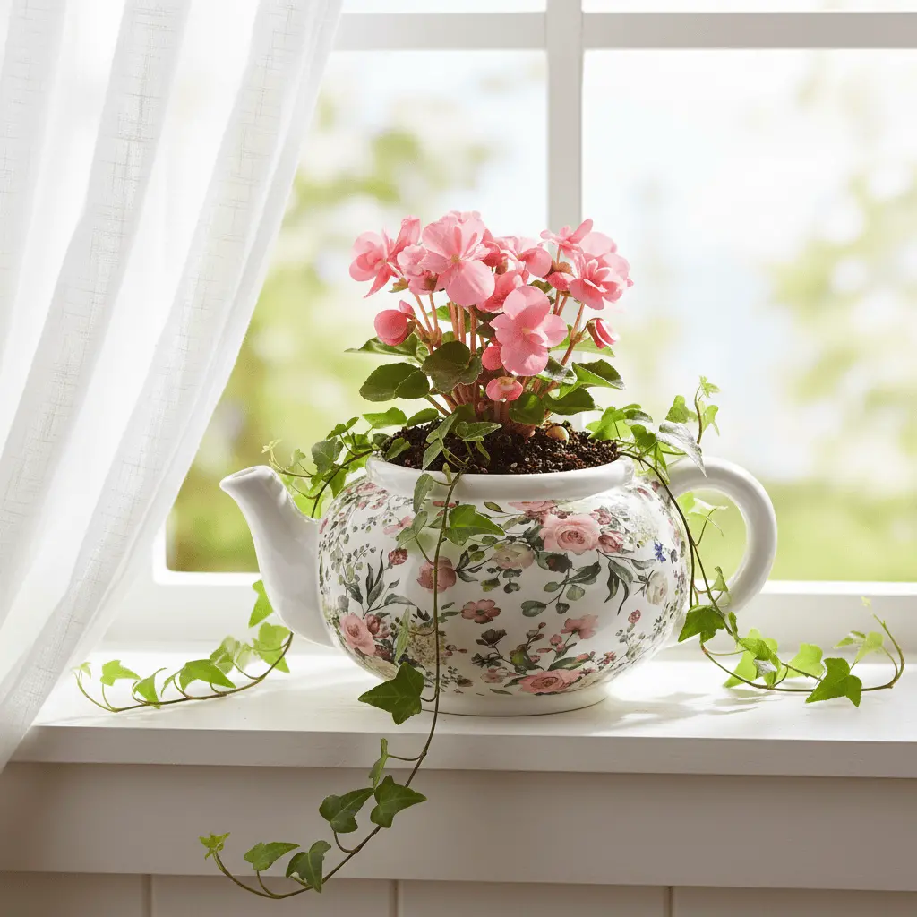 Teapot Planter Ceramic Flower Pot Herbs Succulents Home 34Cm 1