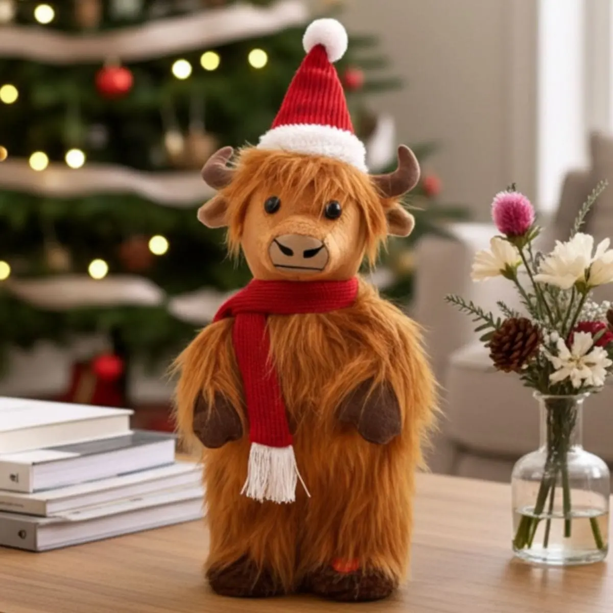 Animated Dancing Highland Cow Hat Musical Figure Christmas Decoration 1