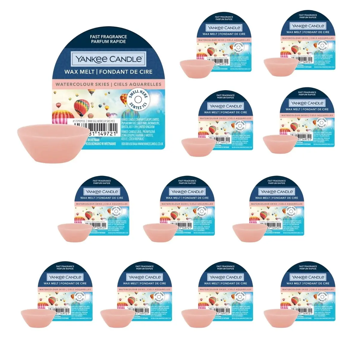 Bulk Pack 12 Yankee Candle Scented Wax Melt Watercolour Skies Pink 22G 1