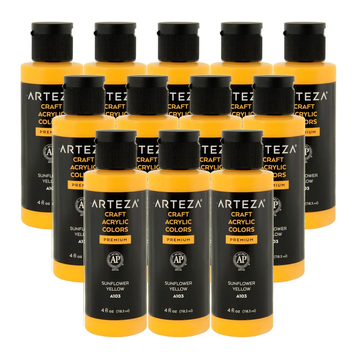 Bulk Pack Of 12 Arteza Craft Acrylic Paint A103 Sunflower Yellow 118Ml 1
